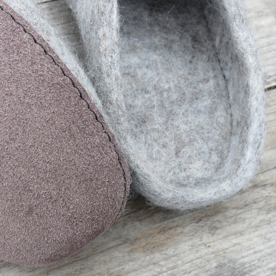 HANDMADE ECO FELT MULE SLIPPERS SUEDE SOLE | LIGHT GREY