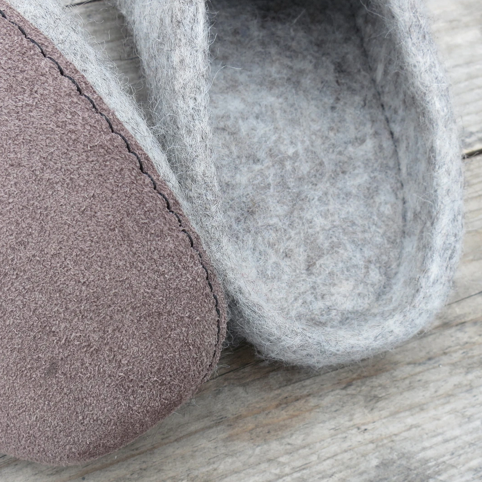 HANDMADE ECO FELT MULE SLIPPERS SUEDE SOLE | POMEGRANATE PINK