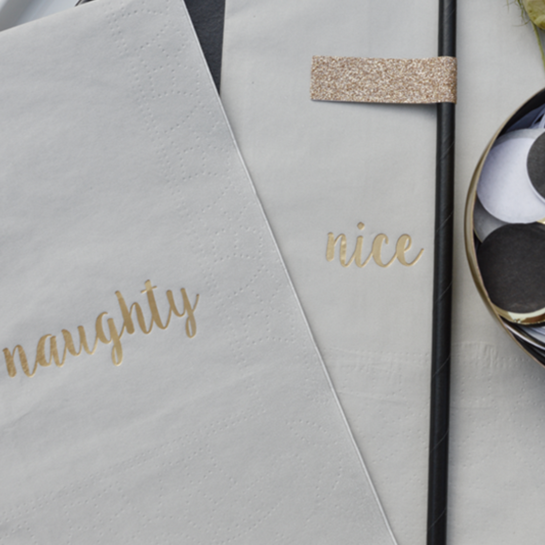 NAUGHTY OR NICE GREY NAPKINS | PACK 20