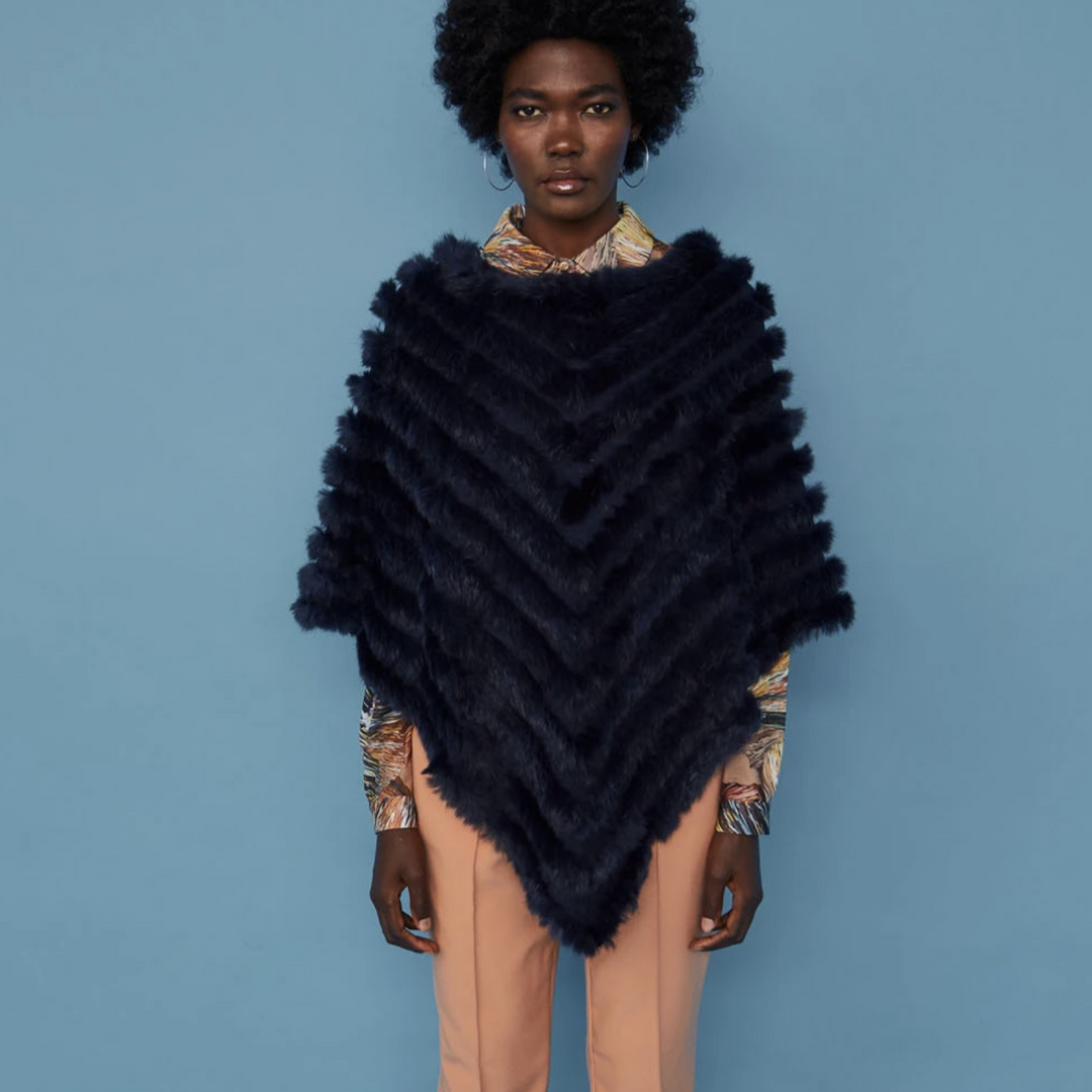 CONEY FUR PONCHO WITH DARK BLUE – Stuff Co