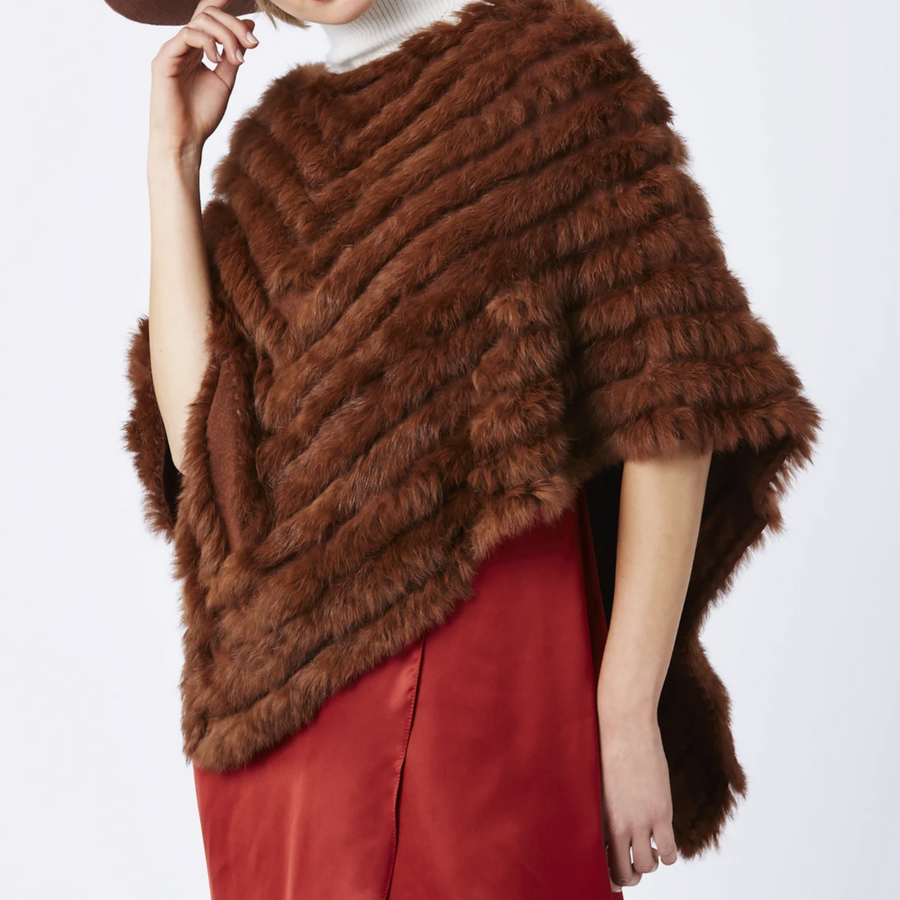CONEY FUR PONCHO WITH CASHMERE LINING | CHOCOLATE