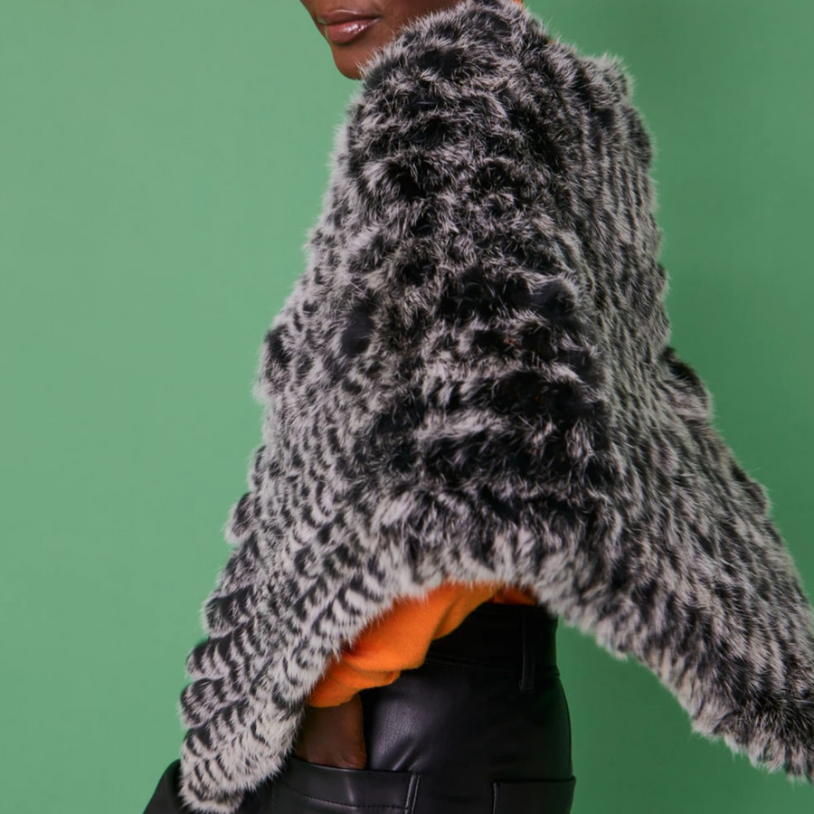 CONEY FUR PONCHO | BLACK WITH WHITE