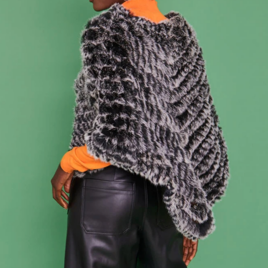 CONEY FUR PONCHO | BLACK WITH WHITE