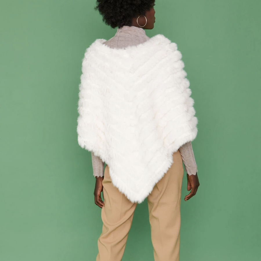 CONEY FUR PONCHO WITH CASHMERE LINING | CREAM