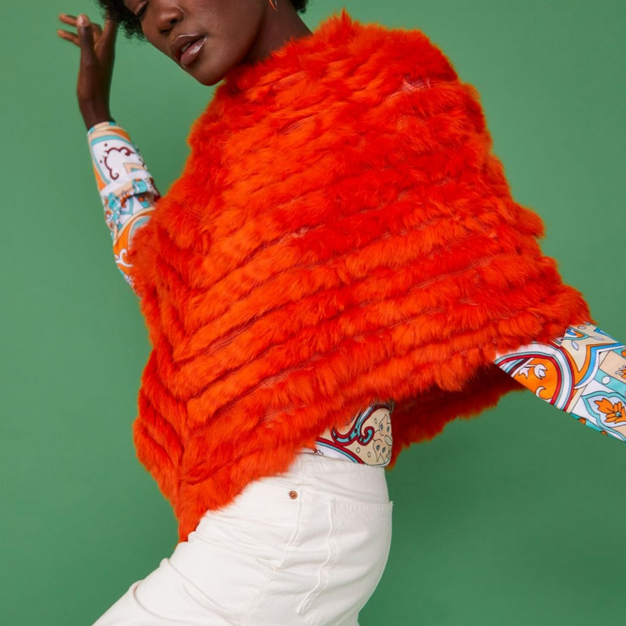 CONEY FUR PONCHO | ORANGE