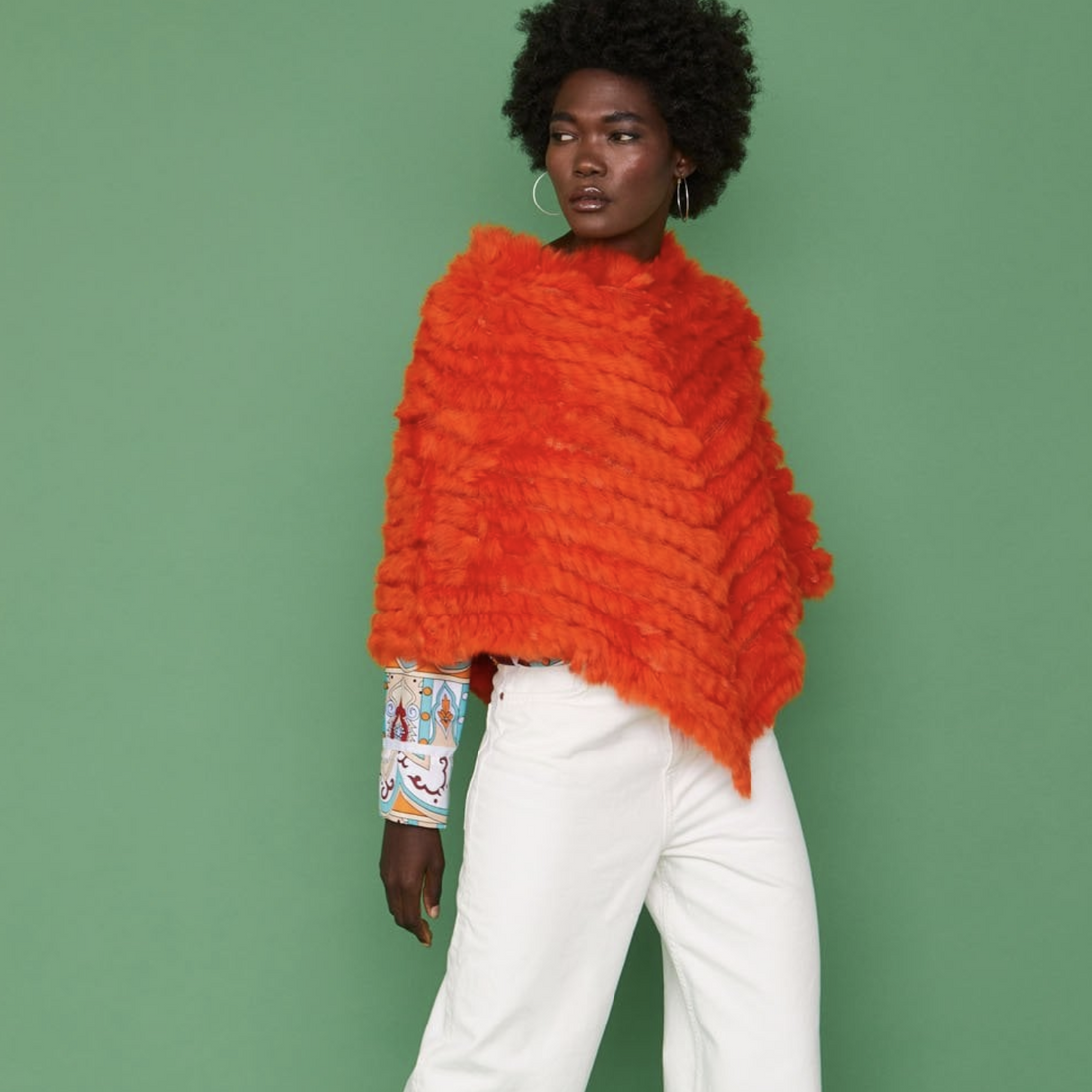CONEY FUR PONCHO | ORANGE
