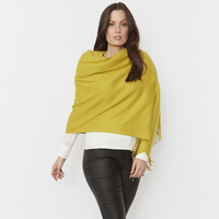 REVERSIBLE CASHMERE CONEY FUR POM POM WRAP WITH PEARLS | MUSTARD