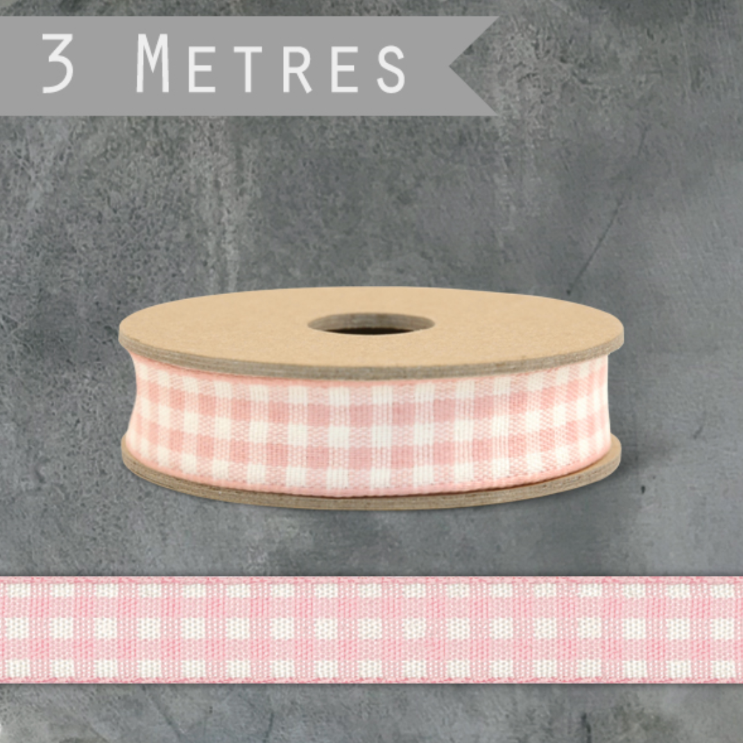 3 METRE DOTTY RIBBON SPOOL | PINK GINGHAM