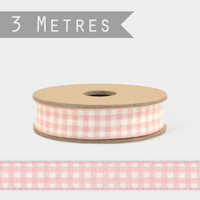 3 METRE DOTTY RIBBON SPOOL | PINK GINGHAM