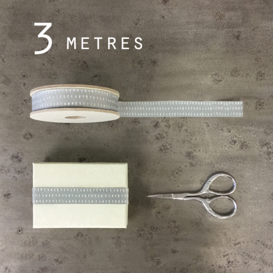 3 METRE RIBBON SPOOL | GREY WITH WHITE DASHES