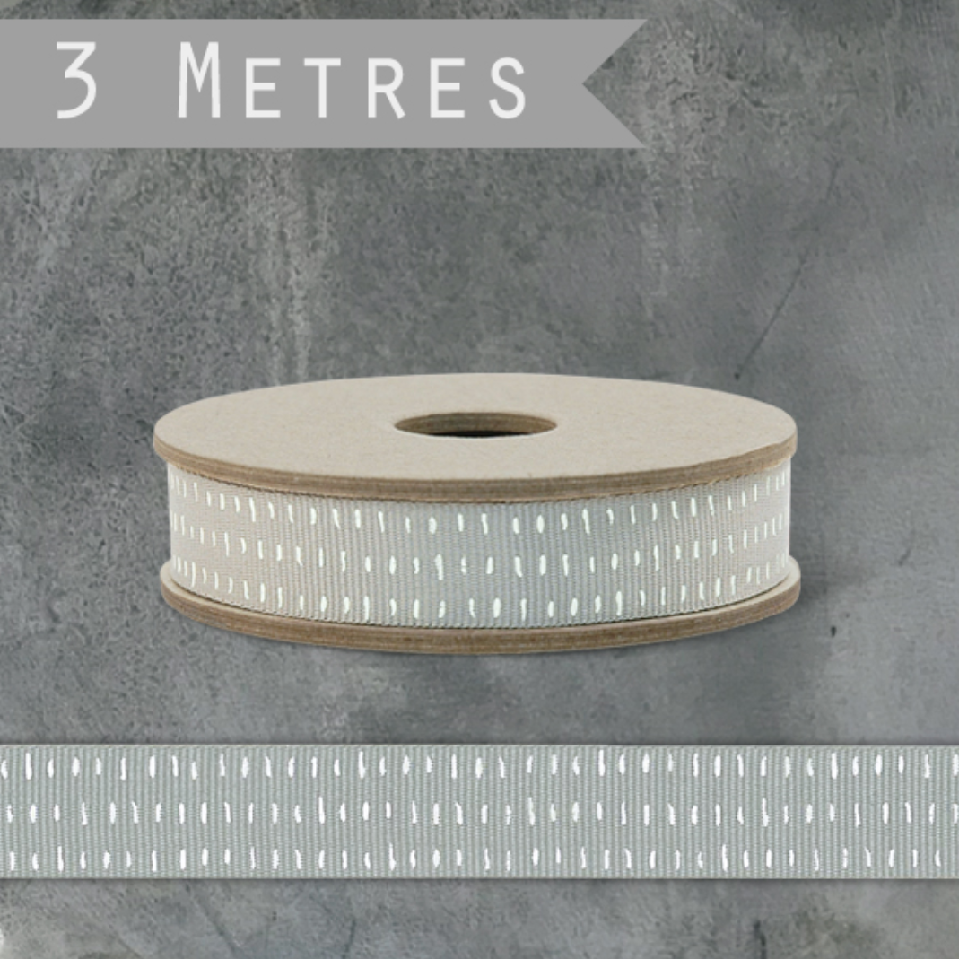 3 METRE RIBBON SPOOL | GREY WITH WHITE DASHES