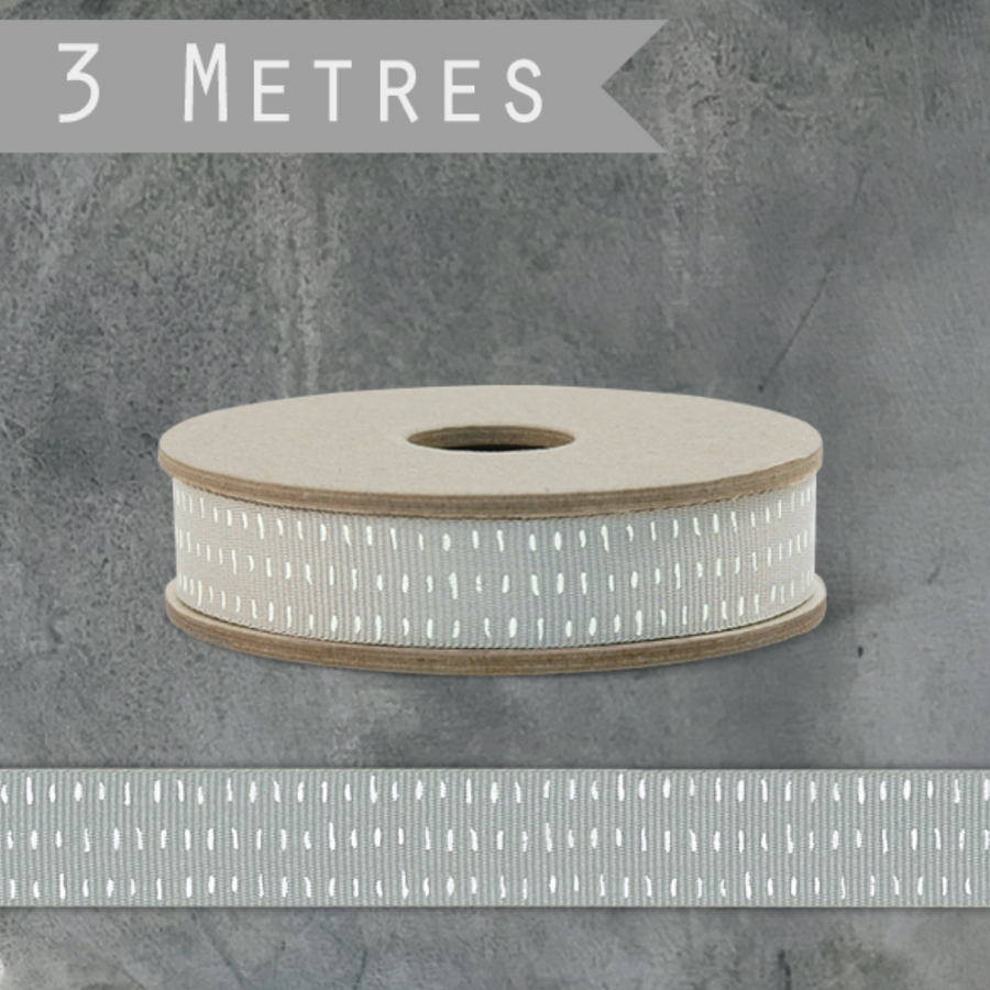 3 METRE RIBBON SPOOL | GREY WITH WHITE DASHES