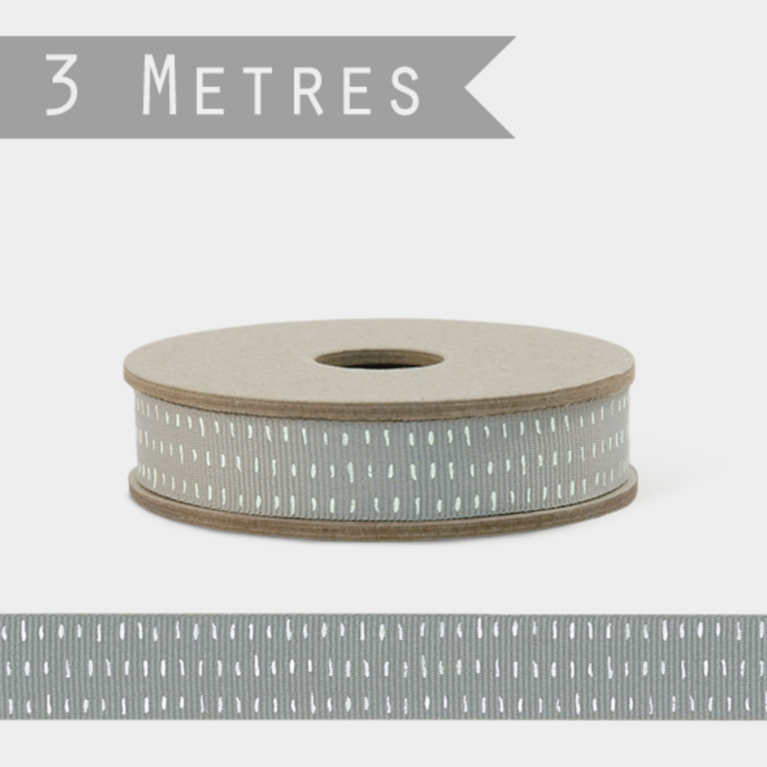 3 METRE RIBBON SPOOL | GREY WITH WHITE DASHES