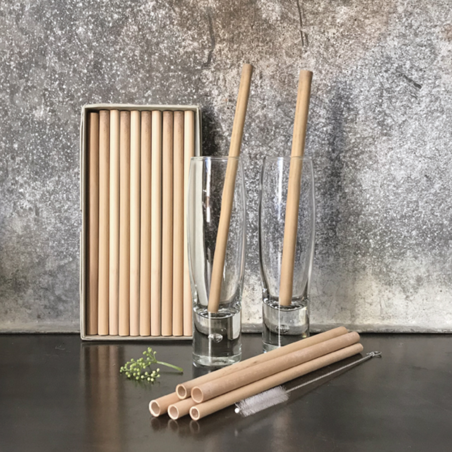 10 REUSABLE BAMBOO STRAWS WITH CLEANING BRUSH