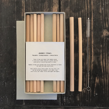 10 REUSABLE BAMBOO STRAWS WITH CLEANING BRUSH