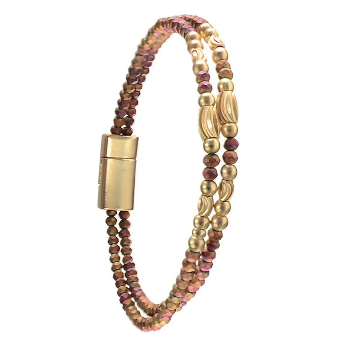 DOUBLE ROW MATT CRYSTAL MAGNETIC BRACELET IN RUSSET & GOLD