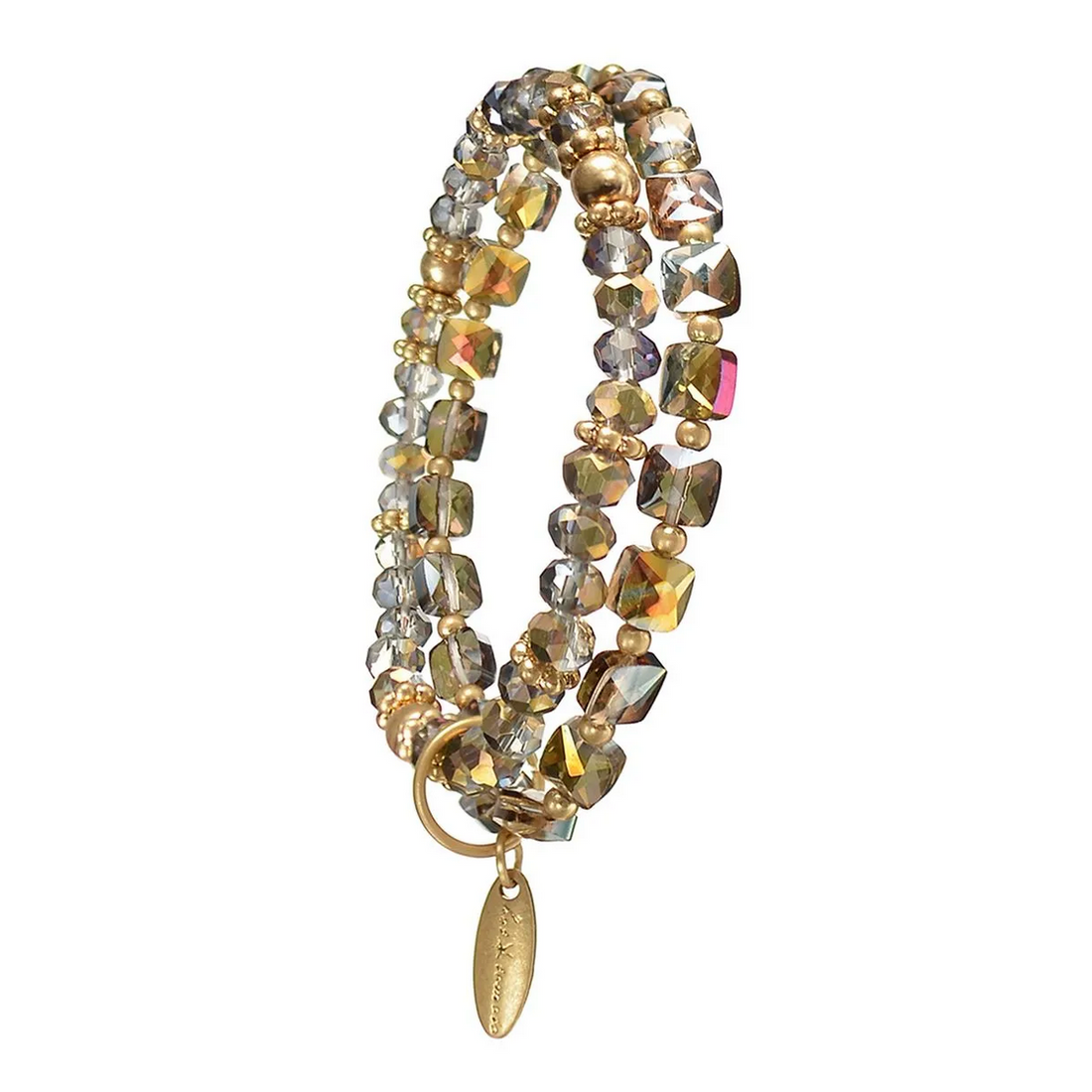 CRYSTAL DOUBLE ACT BRACELET IN GOLD & AMBER