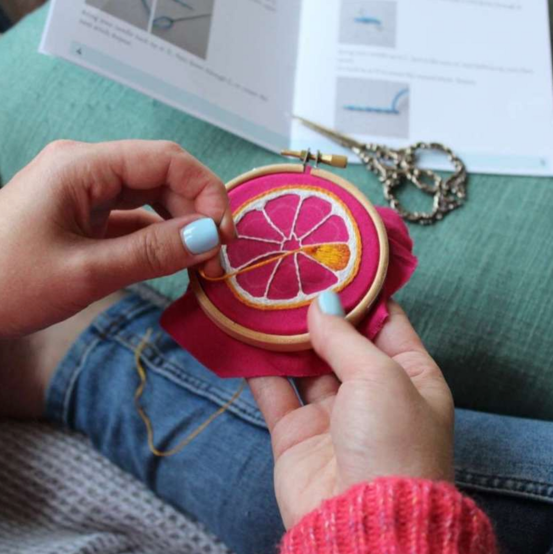 MINI HOOP EMBROIDERY KIT | ORANGE NEEDLE PAINTING