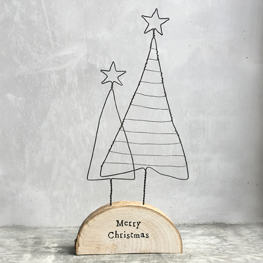 WIRE CHRISTMAS TREES ON WOOD | MERRY CHRISTMAS