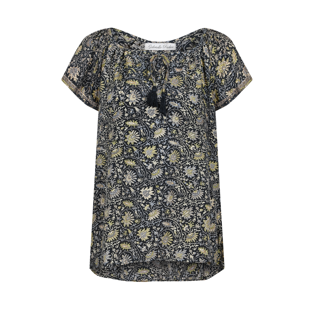 BLOUSE WITH TIES | GOLD FLOWER BLACK