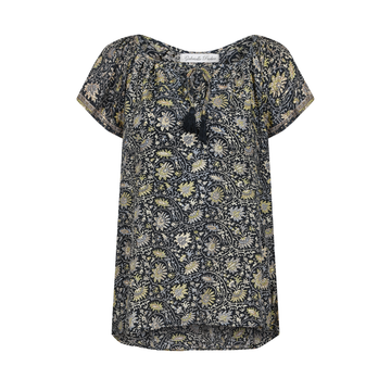 BLOUSE WITH TIES | GOLD FLOWER BLACK