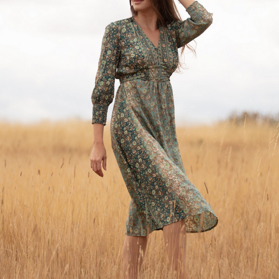 GINNY DRESS | MEADOW GREEN GOLD