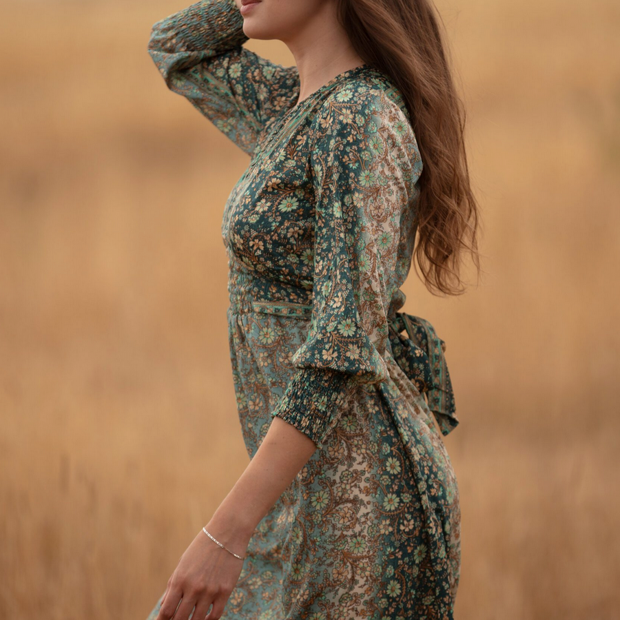GINNY DRESS | MEADOW GREEN GOLD