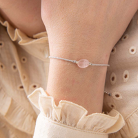 GEMSTONE CARD BRACELET | ROSE QUARTZ SILVER