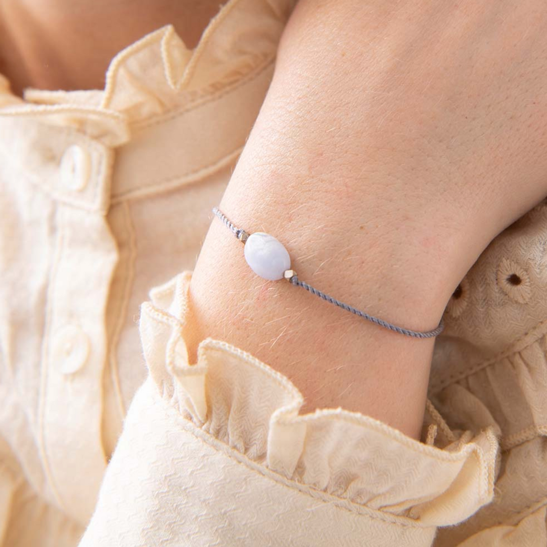 GEMSTONE CARD BRACELET | BLUE LACE AGATE SILVER