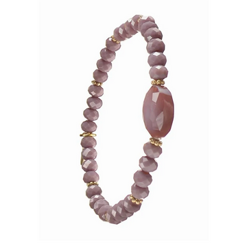 FACETTED CRYSTAL BEADS WITH OVAL CRYSTAL BEAD BRACELET | GOLD & LILAC