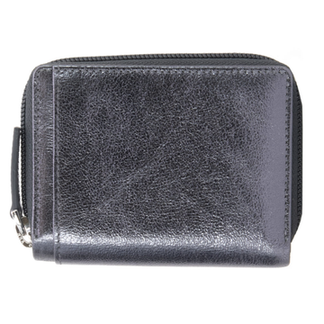 SMALL METALLIC LEATHER LADIES WALLET PURSE | BLACK