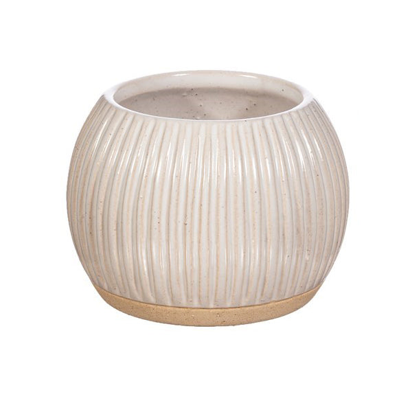 SMALL GROOVED STONEWARE PLANTERS | 3 DESIGNS OFF WHITE