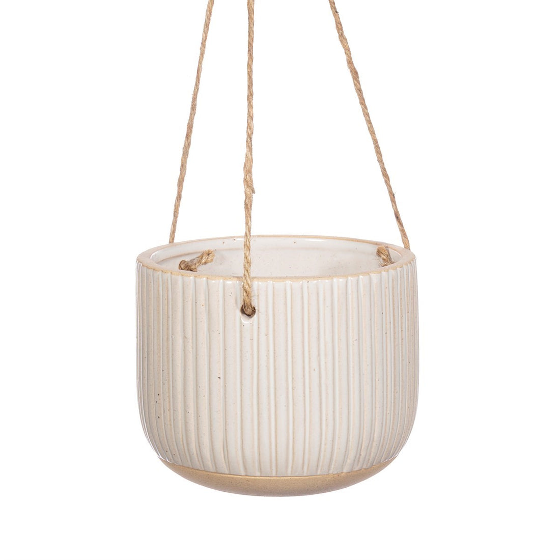 GROOVED STONEWARE HANGING PLANTER | OFF WHITE
