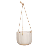 GROOVED STONEWARE HANGING PLANTER | OFF WHITE