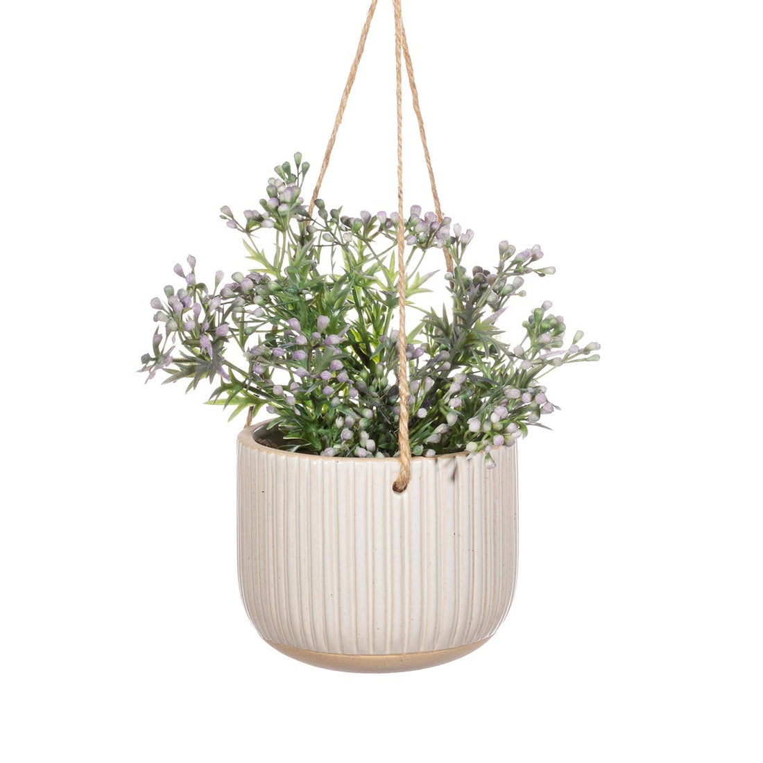 GROOVED STONEWARE HANGING PLANTER | OFF WHITE