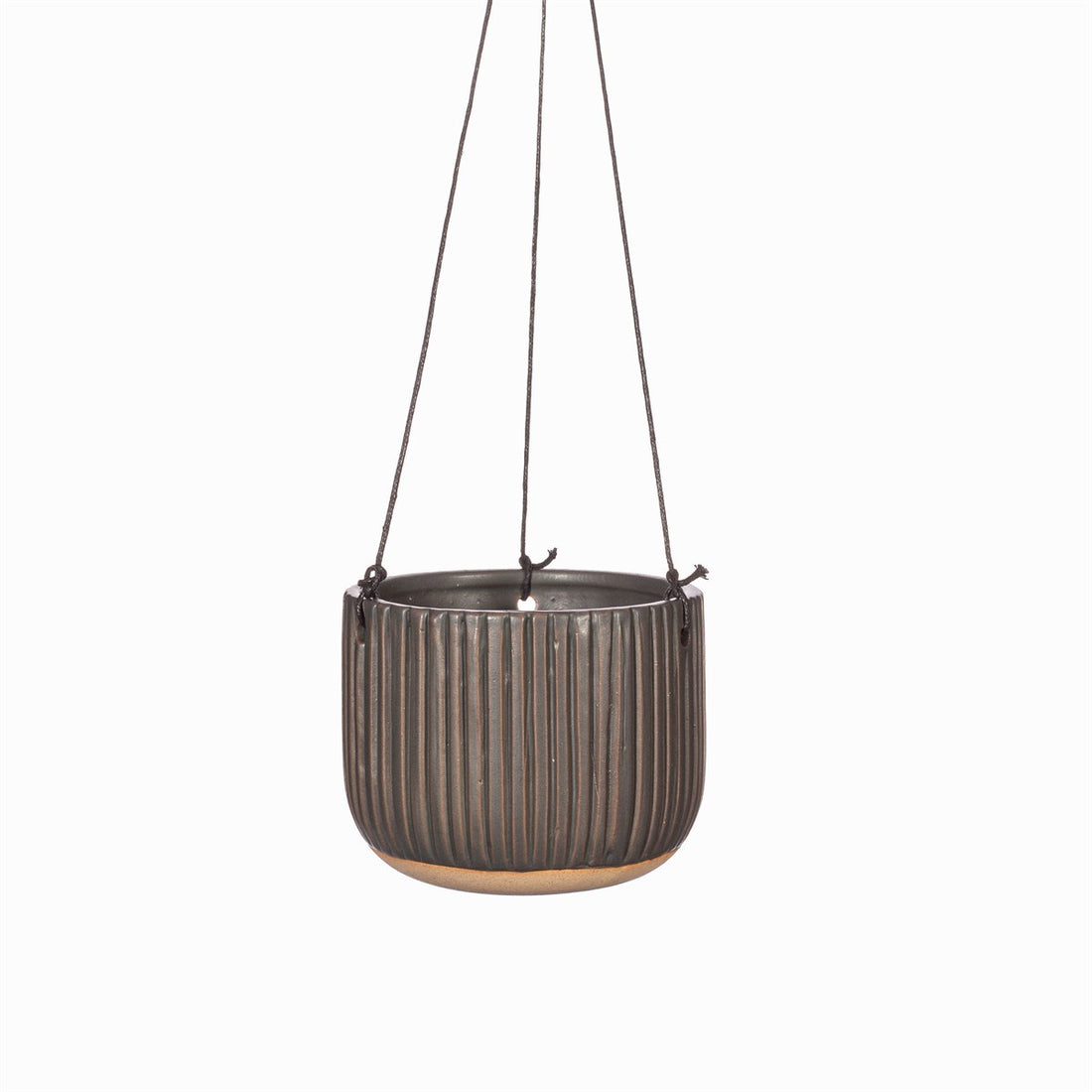 GROOVED STONEWARE HANGING PLANTER | BLACK