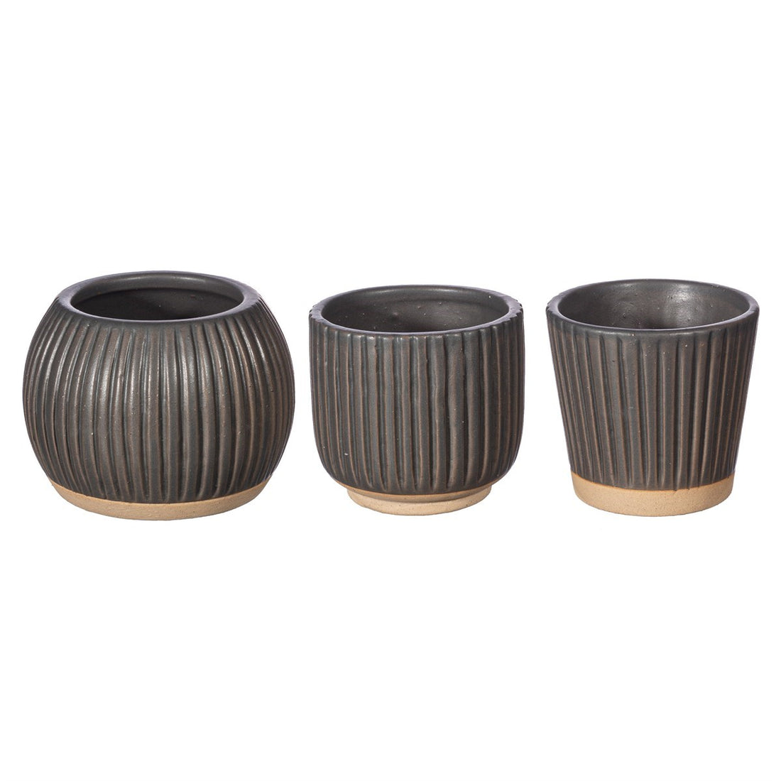 SMALL GROOVED STONEWARE PLANTERS | 3 DESIGNS BLACK