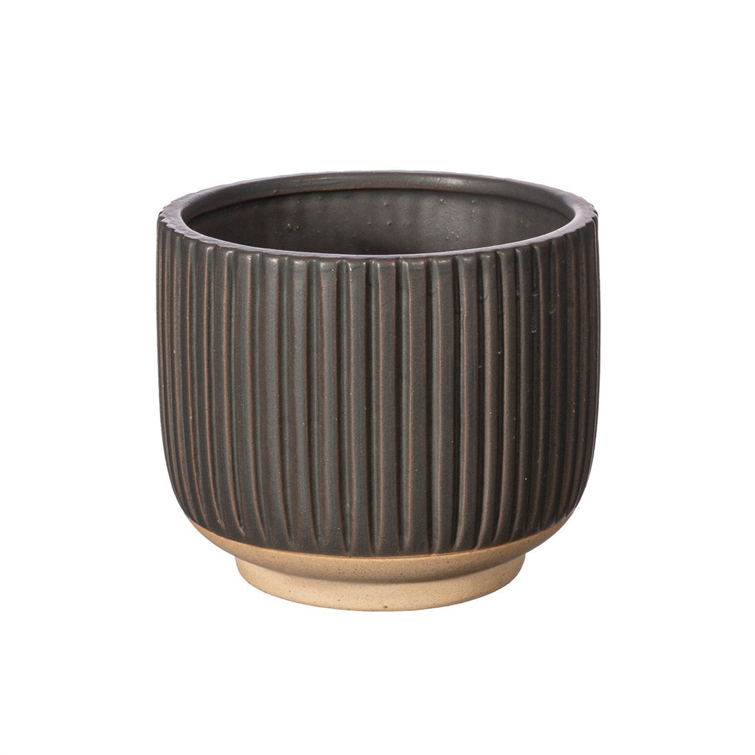 GROOVED STONEWARE PLANTER | BLACK