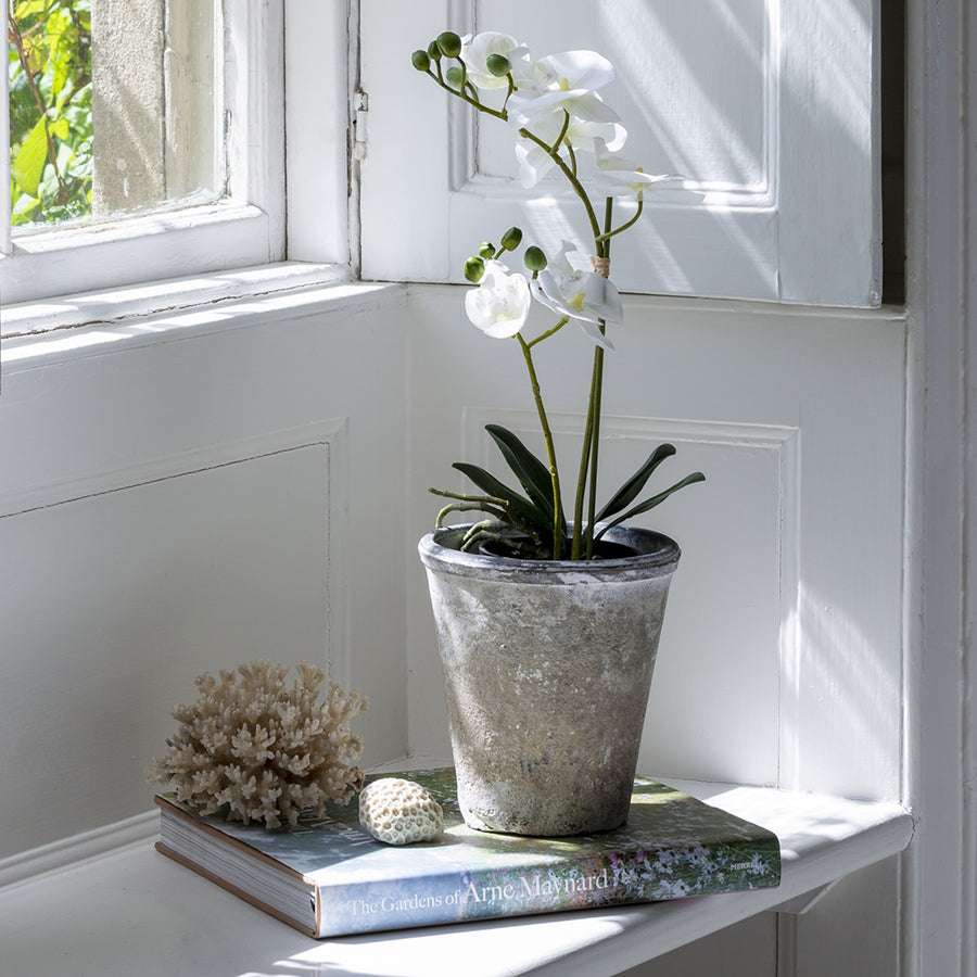 FAUX ORCHID IN A POT | WHITE