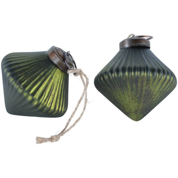 RIBBED GLASS DARK GREEN LANTERN BAUBLE