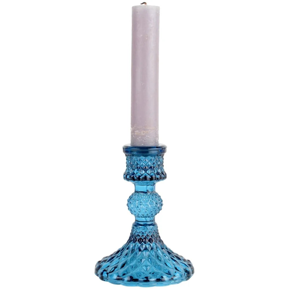 GLASS CANDLE HOLDER HARLEQUIN | BLUE