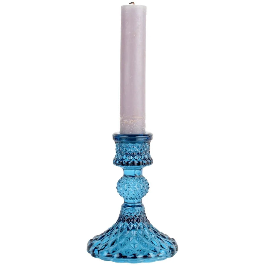 GLASS CANDLE HOLDER HARLEQUIN | BLUE
