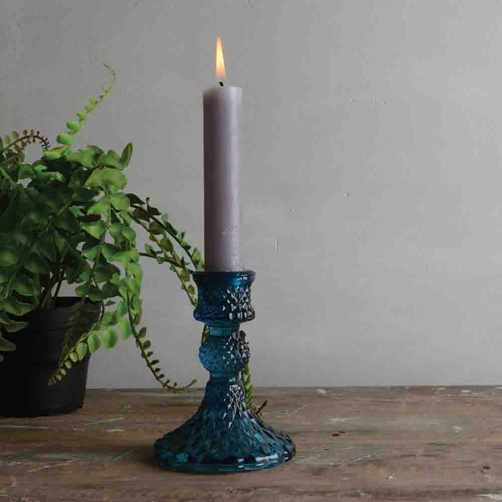 GLASS CANDLE HOLDER HARLEQUIN | BLUE