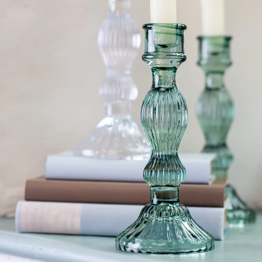 GLASS CANDLE HOLDER BELLA | GREEN