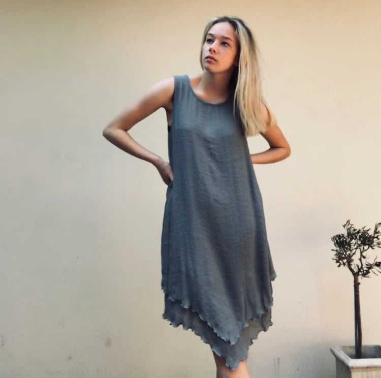 BAMBOO & COTTON POINT & FRILL DRESS | CORAL | M|L