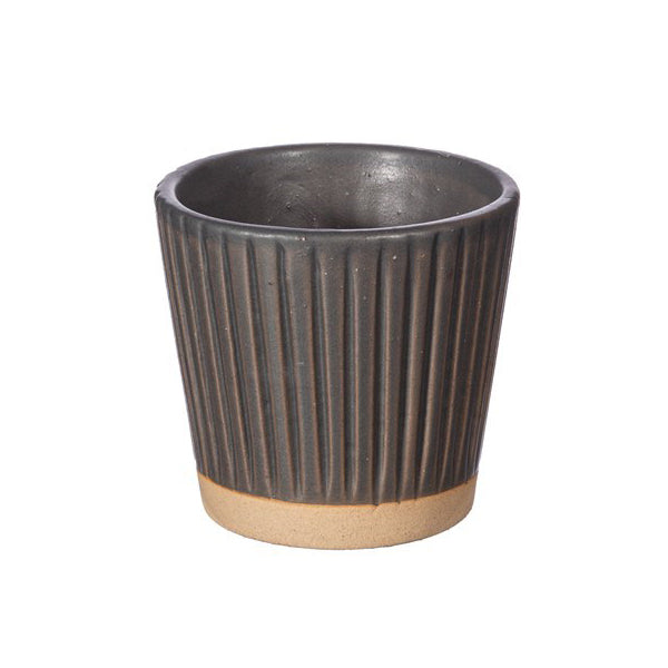 SMALL GROOVED STONEWARE PLANTERS | 3 DESIGNS BLACK