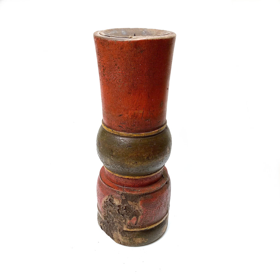 VINTAGE RECLAIMED PAINTED WOODEN CANDLESTICK