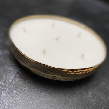 SMALL 6 WICK SCENTED CANDLE IN HAMMERED GOLD BRASS DISH | BALSAM FOREST