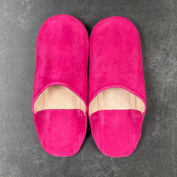 MOROCCAN BABOUCHE SUEDE SLIPPERS | HOT PINK GLITTER