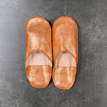 MOROCCAN BABOUCHE LEATHER SLIPPERS | METALLIC COPPER